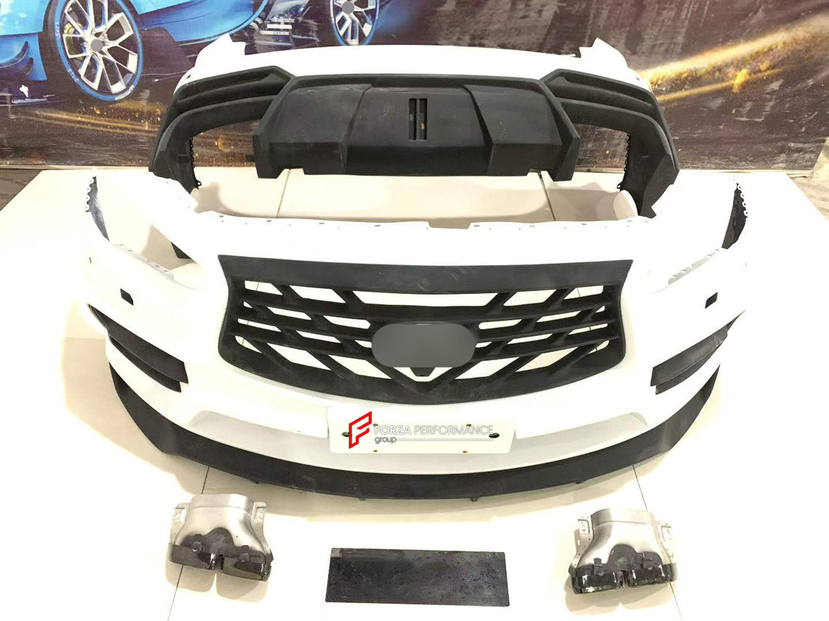 BODY KIT for INFINITI QX60 L50 FACELIFT 2016 - 2021 FORZA PERFORMANCE custom fit Larte Design Style

Set includes:
Front Lip
Front Bumper Assembly
Front Grille
Rear Bumper Assembly
Rear Diffuser
Exhaust Tips

Material: Plastic

NOTE: Professional installation is required.