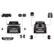 BODY KIT for JETOUR T2 TRAVELLER 2024+

Set includes:
Front Bumper Assembly
Front Grille
Headlights
Fog Lights
Tail Lights
Spare Wheel Tire Cover

Material: Plastic

NOTE: Professional installation is required.
