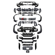 BODY KIT for Land Rover Defender 2020+
Set includes:

Front Lip
Front Bumper Assembly
Front Grille
Front Fender Flares
Rear Fender Flares
Rear Bumper Assembly
Rear Diffuser
Exhaust Tips
Material: Plastic

NOTE: Professional installation is required.