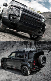 BODY KIT for LAND ROVER DEFENDER 90 110 130 L663 2020+
Set includes:

Front Grille Trim
Front Bumper
Front Bumper Under Grille
Front Bumper Fog Light Covers
Rear Bumper Brackets
Rear Tow Cover Plate
Rear Bumper
Material: ABS

NOTE: Professional installation is required.