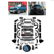 BODY KIT for Land Rover Defender 90 110 2021+
Set includes:

Front Lip
Front Bumper Assembly
Front Fender Flares
Side Skirts
Rear Fender Flares
Rear Bumper Assembly
Spare Wheel Tire Cover
Rear Diffuser
Exhaust Tips
Material: Plastic

NOTE: Professional installation is required.