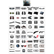 BODY KIT for Land Rover Defender 90 110 2021+
Set includes:

Front Lip
Front Headlights
Front Grille
Hood Bonnet Air Vents
Interior Kit
Side Storage Boxes
Side Air Vents
Fender Flares
Body Side Door Moldings
Side Steps
Side Snorkel
Mud Flaps
Rear Spoiler
Spare Wheel Tire Cover
Rear Tail Light
Tail Lights
Rear Bumper Assembly
Exhaust Tips
Material: Plastic

NOTE: Professional installation is required.