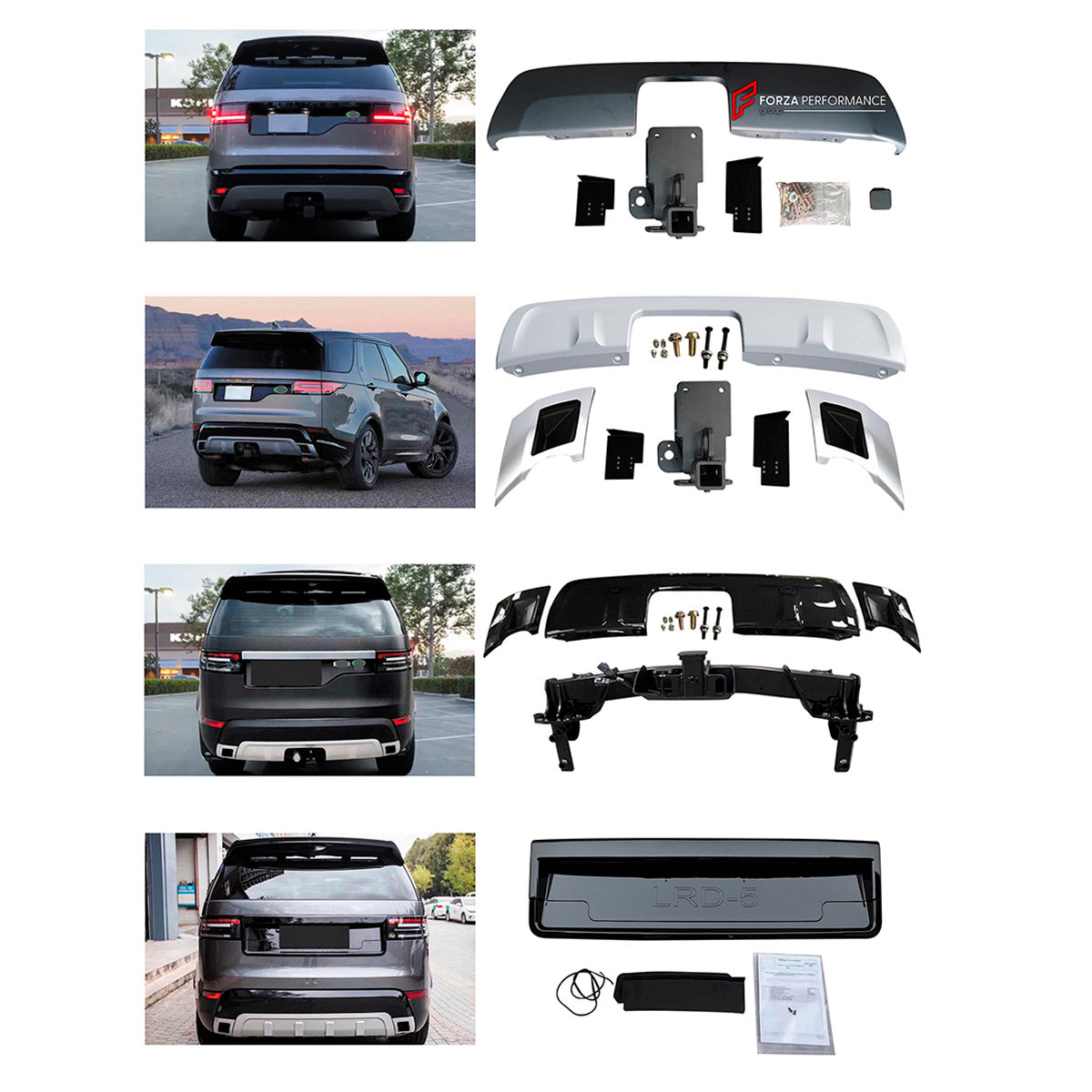 BODY KIT for Land Rover Discovery 5 2017+
Set includes:

Rear Bumper Assembly
Rear Diffuser
Material: Plastic

NOTE: Professional installation is required.