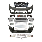 BODY KIT for Land Rover Range Rover Sport 2014 - 2017
Set includes:

Front Lip
Front Bumper Assembly
Front Grille
License Plate
Rear Bumper Assembly
Rear Diffuser
Exhaust Tips
Material: Plastic

NOTE: Professional installation is required.
