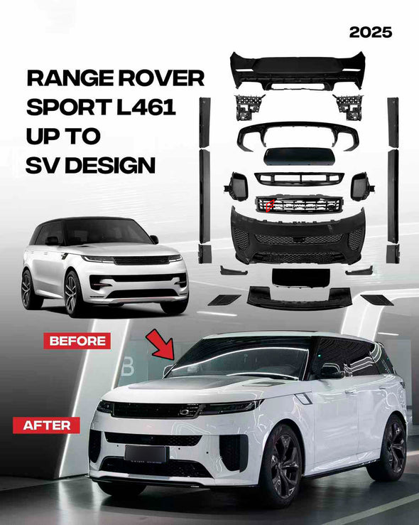 BODY KIT for LAND ROVER RANGE ROVER SPORT L461 2022+ UPGRADE to SV DESIGN
Set includes:
Front Lip
Front Bumper Assembly
Front Grille
Side Skirts
Roof Spoiler
Rear Bumper
Exhaust Tips
Material: Plastic
Note: Professional installation is required.
CONTACT US FOR PRICING