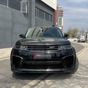 BODY KIT for LAND ROVER RANGE ROVER SPORT L494 2014 - 2022 FORZA PERFORMANCE custom fit SVR Style

Set includes:
Front Lip
Front Bumper Canards
Hood Bonnet
D-Pillar Covers
Roof Spoiler
Rear Bumper Fins
Rear Diffuser

Material: Plastic

NOTE: Professional installation is required.