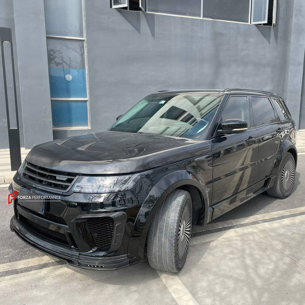 BODY KIT for LAND ROVER RANGE ROVER SPORT L494 2014 - 2022 FORZA PERFORMANCE custom fit SVR Style

Set includes:
Front Lip
Front Bumper Canards
Hood Bonnet
D-Pillar Covers
Roof Spoiler
Rear Bumper Fins
Rear Diffuser

Material: Plastic

NOTE: Professional installation is required.