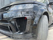 BODY KIT for LAND ROVER RANGE ROVER SPORT L494 2014 - 2022 FORZA PERFORMANCE custom fit SVR Style

Set includes:
Front Lip
Front Bumper Canards
Hood Bonnet
D-Pillar Covers
Roof Spoiler
Rear Bumper Fins
Rear Diffuser

Material: Plastic

NOTE: Professional installation is required.