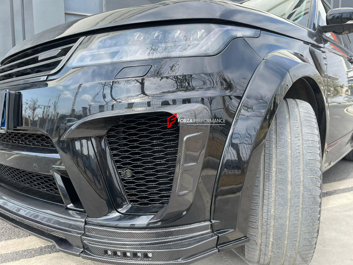 BODY KIT for LAND ROVER RANGE ROVER SPORT L494 2014 - 2022 FORZA PERFORMANCE custom fit SVR Style

Set includes:
Front Lip
Front Bumper Canards
Hood Bonnet
D-Pillar Covers
Roof Spoiler
Rear Bumper Fins
Rear Diffuser

Material: Plastic

NOTE: Professional installation is required.