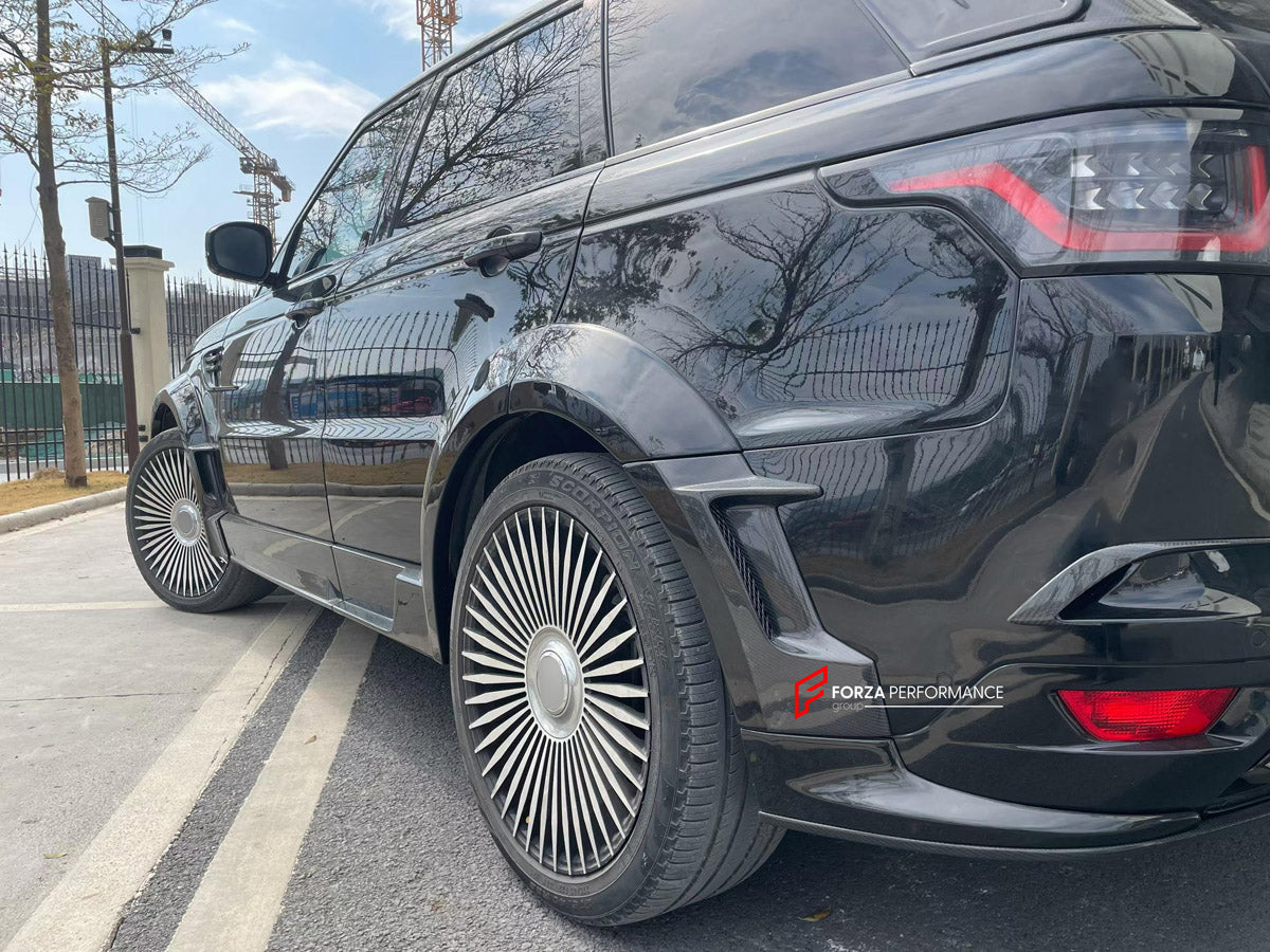 BODY KIT for LAND ROVER RANGE ROVER SPORT L494 2014 - 2022 FORZA PERFORMANCE custom fit SVR Style

Set includes:
Front Lip
Front Bumper Canards
Hood Bonnet
D-Pillar Covers
Roof Spoiler
Rear Bumper Fins
Rear Diffuser

Material: Plastic

NOTE: Professional installation is required.