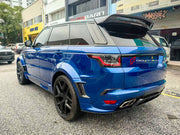 BODY KIT for LAND ROVER RANGE ROVER SPORT SVR L494 FACELIFT 2017 - 2022 FORZA PERFORMANCE custom fit Mansory Style

Set includes:
Front Bumper Air Vent Covers
Front Grille
Side Fender Vents
Fender Flares
Side Skirts
Roof Spoiler
Rear Window Air Vent Trims
Rear Bumper Fins
Rear Diffuser

Material: Plastic

NOTE: Professional installation is required.