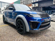 BODY KIT for LAND ROVER RANGE ROVER SPORT SVR L494 FACELIFT 2017 - 2022 FORZA PERFORMANCE custom fit Mansory Style

Set includes:
Front Bumper Air Vent Covers
Front Grille
Side Fender Vents
Fender Flares
Side Skirts
Roof Spoiler
Rear Window Air Vent Trims
Rear Bumper Fins
Rear Diffuser

Material: Plastic

NOTE: Professional installation is required.