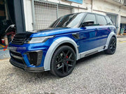 BODY KIT for LAND ROVER RANGE ROVER SPORT SVR L494 FACELIFT 2017 - 2022 FORZA PERFORMANCE custom fit Mansory Style

Set includes:
Front Bumper Air Vent Covers
Front Grille
Side Fender Vents
Fender Flares
Side Skirts
Roof Spoiler
Rear Window Air Vent Trims
Rear Bumper Fins
Rear Diffuser

Material: Plastic

NOTE: Professional installation is required.
