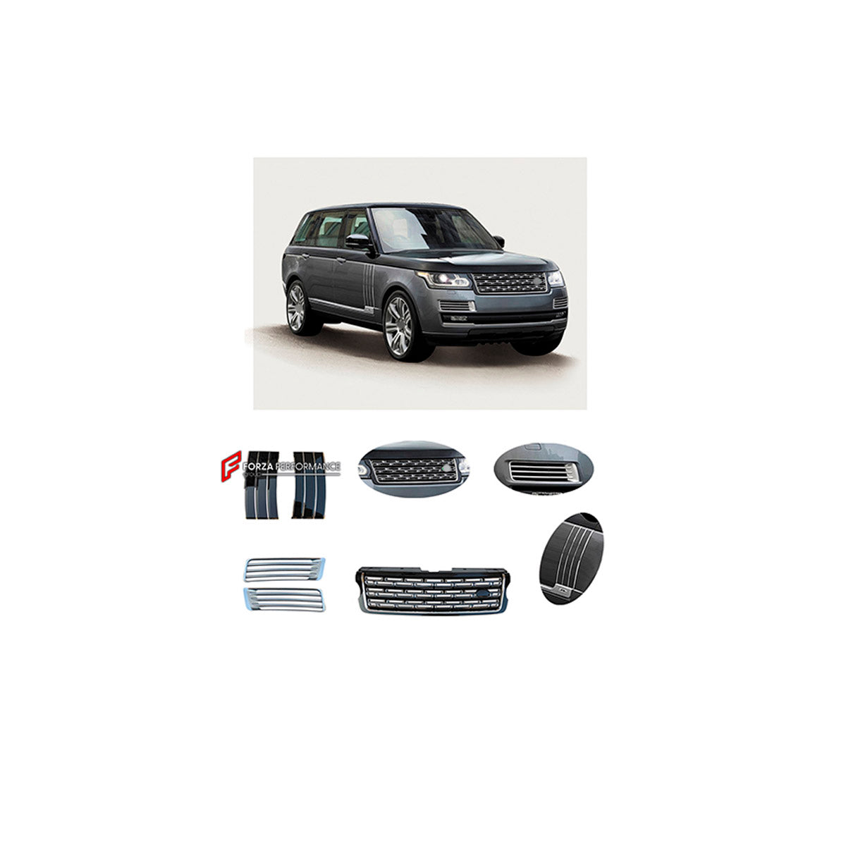 BODY KIT for Land Rover Range Rover Vogue 2013 - 2017
Set includes:

Front Bumper Assembly
Front Grille
Material: Plastic

NOTE: Professional installation is required.