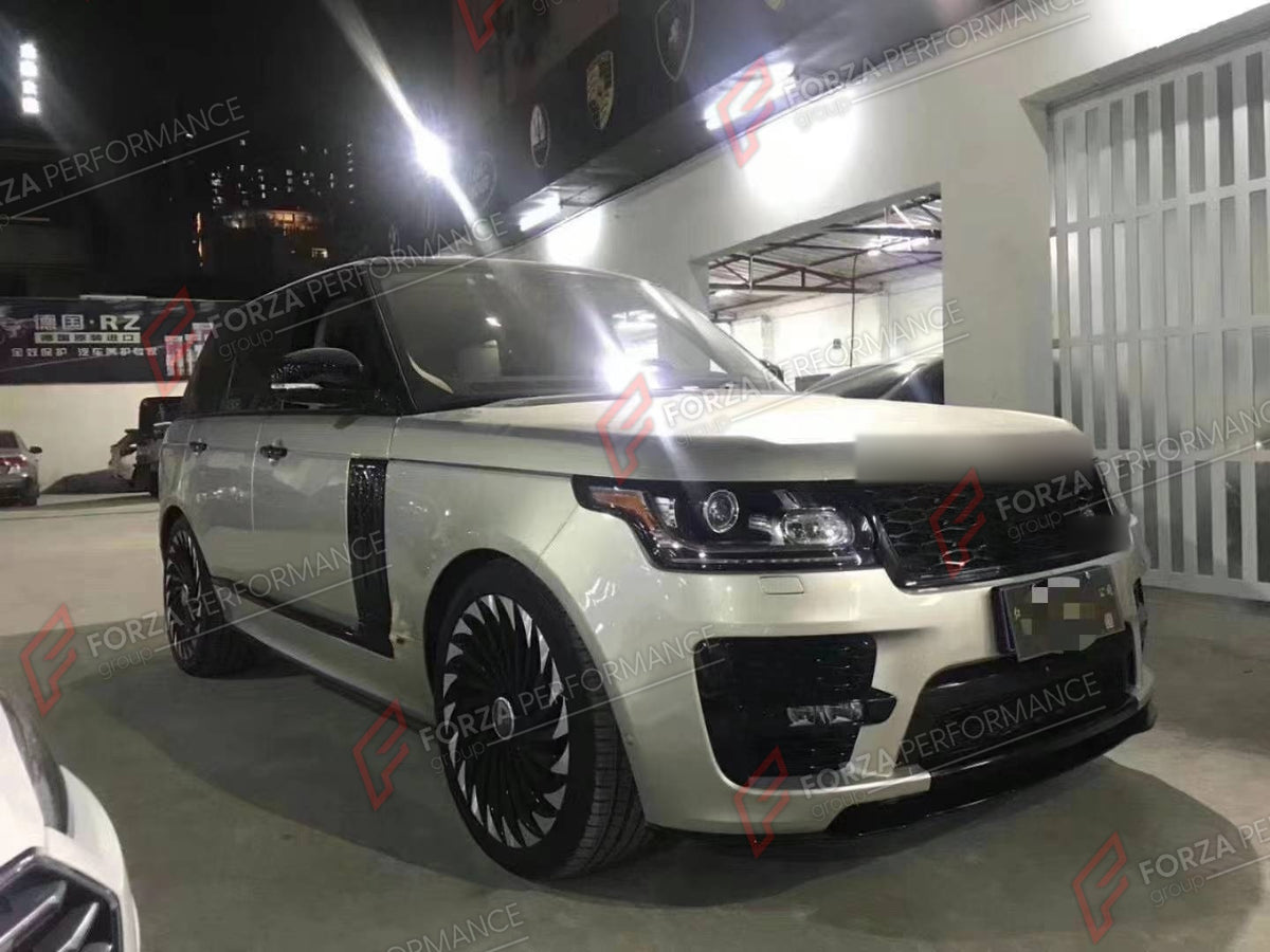 BODY KIT for Land Rover Range Rover Vogue 2013 - 2017
Set includes:

Front Lip
Front Bumper Assembly
Front Grille
Side Skirts
Rear Bumper Assembly
Rear Diffuser
Exhaust Tips
Material: Plastic

NOTE: Professional installation is required.