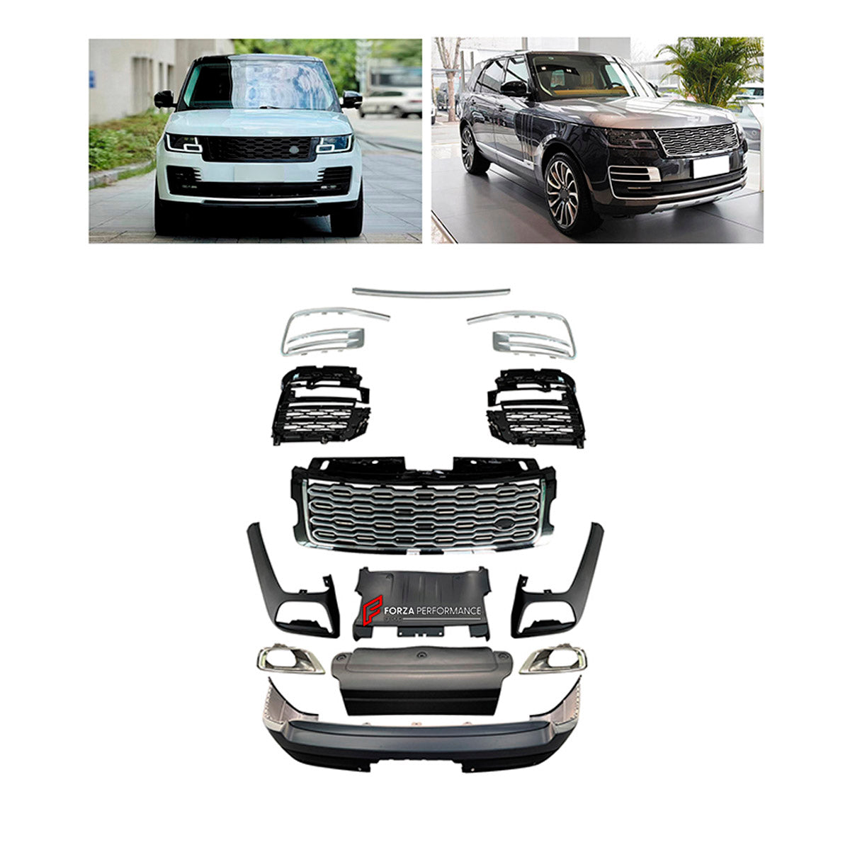 BODY KIT for Land Rover Range Rover Vogue 2018 - 2022
Set includes:

Front Bumper Assembly
Front Grille
Trunk Lid
Rear Bumper Assembly
Material: Plastic

NOTE: Professional installation is required.