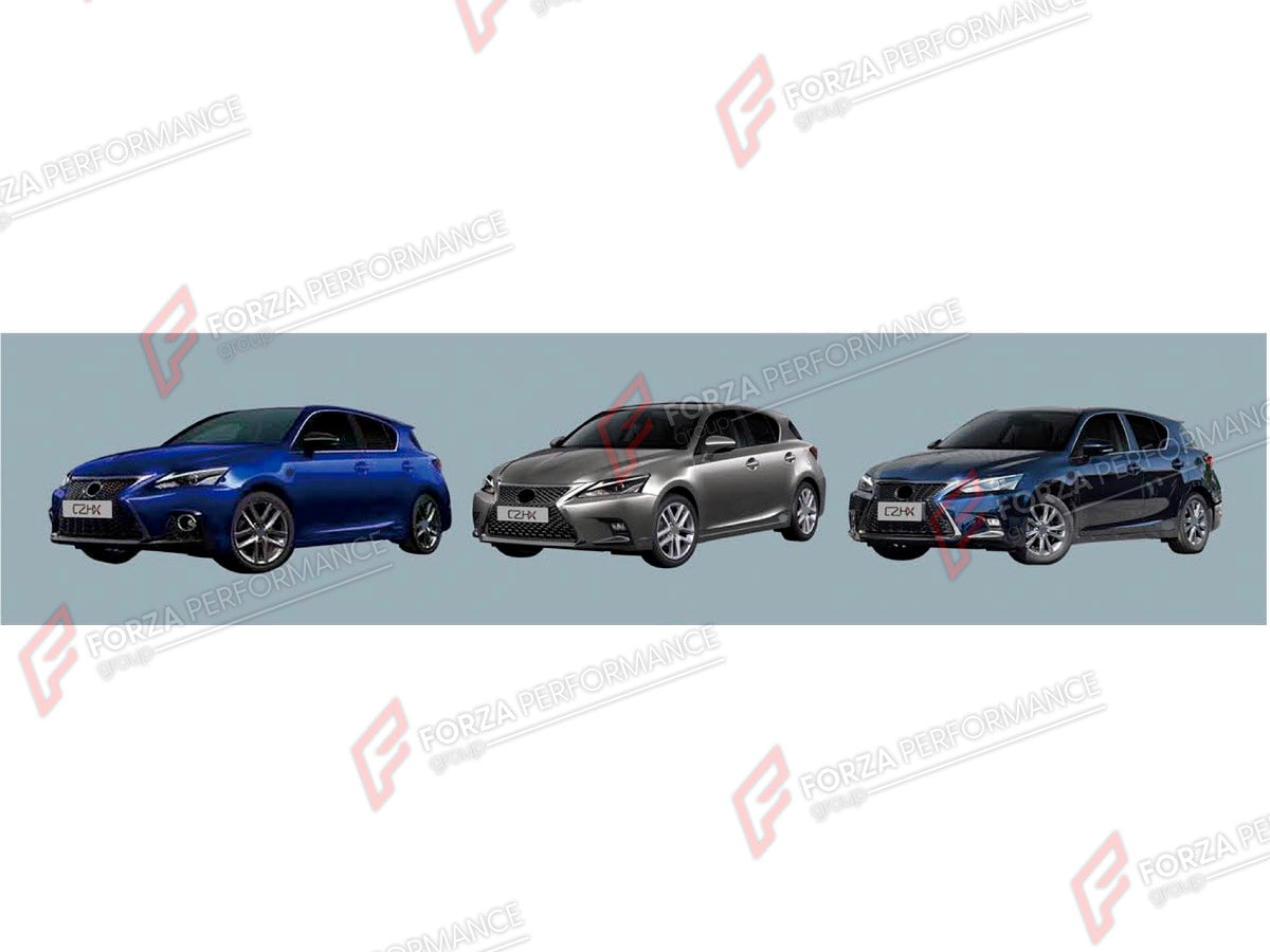 BODY KIT for LEXUS CT200 2014 - 2022 FORZA PERFORMANCE custom fit F-Sport Style

Set includes:
Fog Lights Covers
Front Bumper Tow Hook Cover
Rear Bumper Assembly

Material: Plastic

NOTE: Professional installation is required.