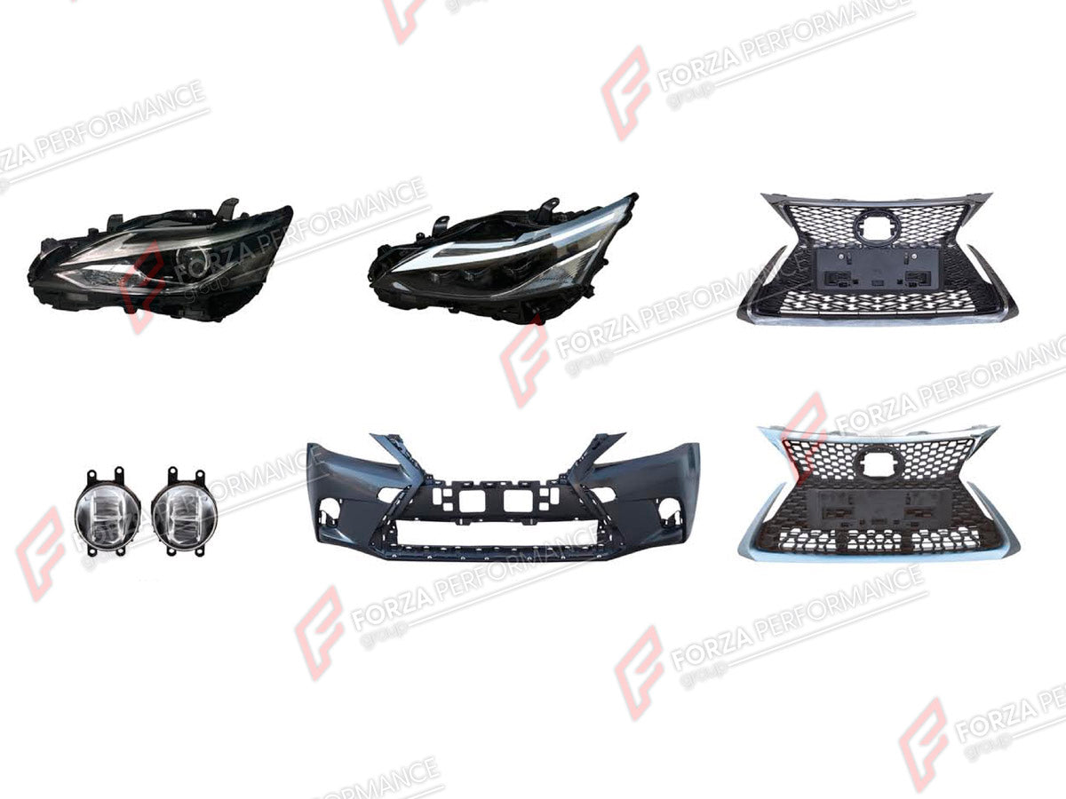 BODY KIT for LEXUS CT200 2014 - 2022 FORZA PERFORMANCE custom fit F-Sport Style

Set includes:
Front Bumper
Front Grille
Headlights
Fog Lights

Material: Plastic

NOTE: Professional installation is required.