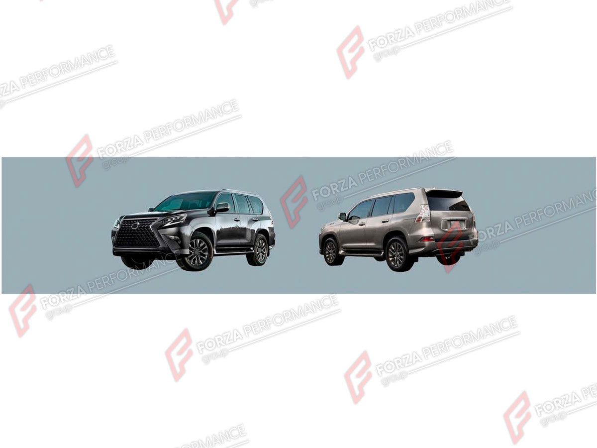 BODY KIT for LEXUS GX460 J150 FACELIFT 2020 - 2023

Set includes:
Front Bumper
Front Grille
Headlights
Hood Bonnet
Fenders
Side Steps

Material: Plastic

NOTE: Professional installation is required.