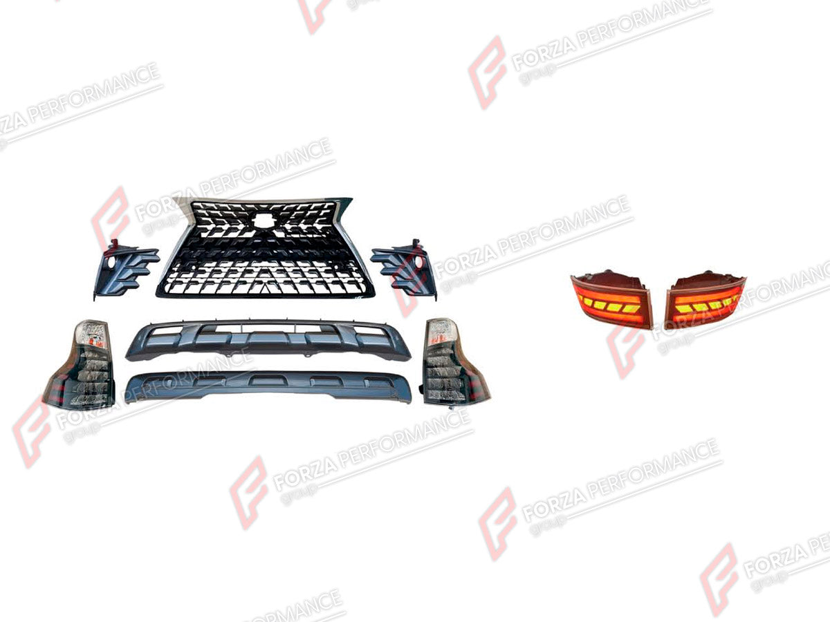 BODY KIT for LEXUS GX460 J150 FACELIFT 2020 - 2023 FORZA PERFORMANCE custom fit Black Edition Style
Set includes:

Front Bumper
Front Grille
Tail Lights
Rear Bumper
Material: Plastic

NOTE: Professional installation is required.