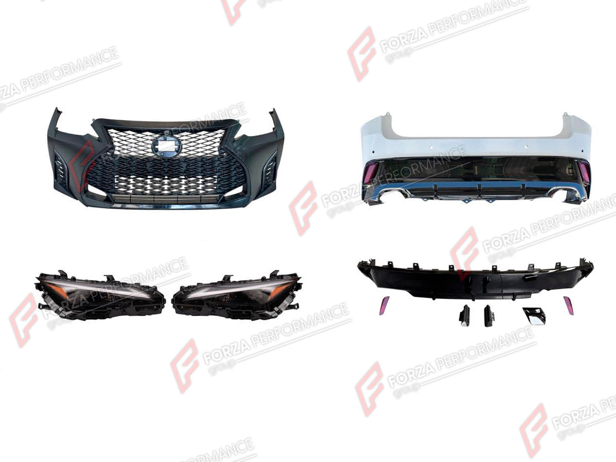 BODY KIT for LEXUS IS350 FACELIFT 2020+ FORZA PERFORMANCE custom fit F-Sport Style

Set includes:
Front Bumper Assembly
Headlights
Rear Bumper Assembly
Rear Diffuser

Material: Plastic

NOTE: Professional installation is required.