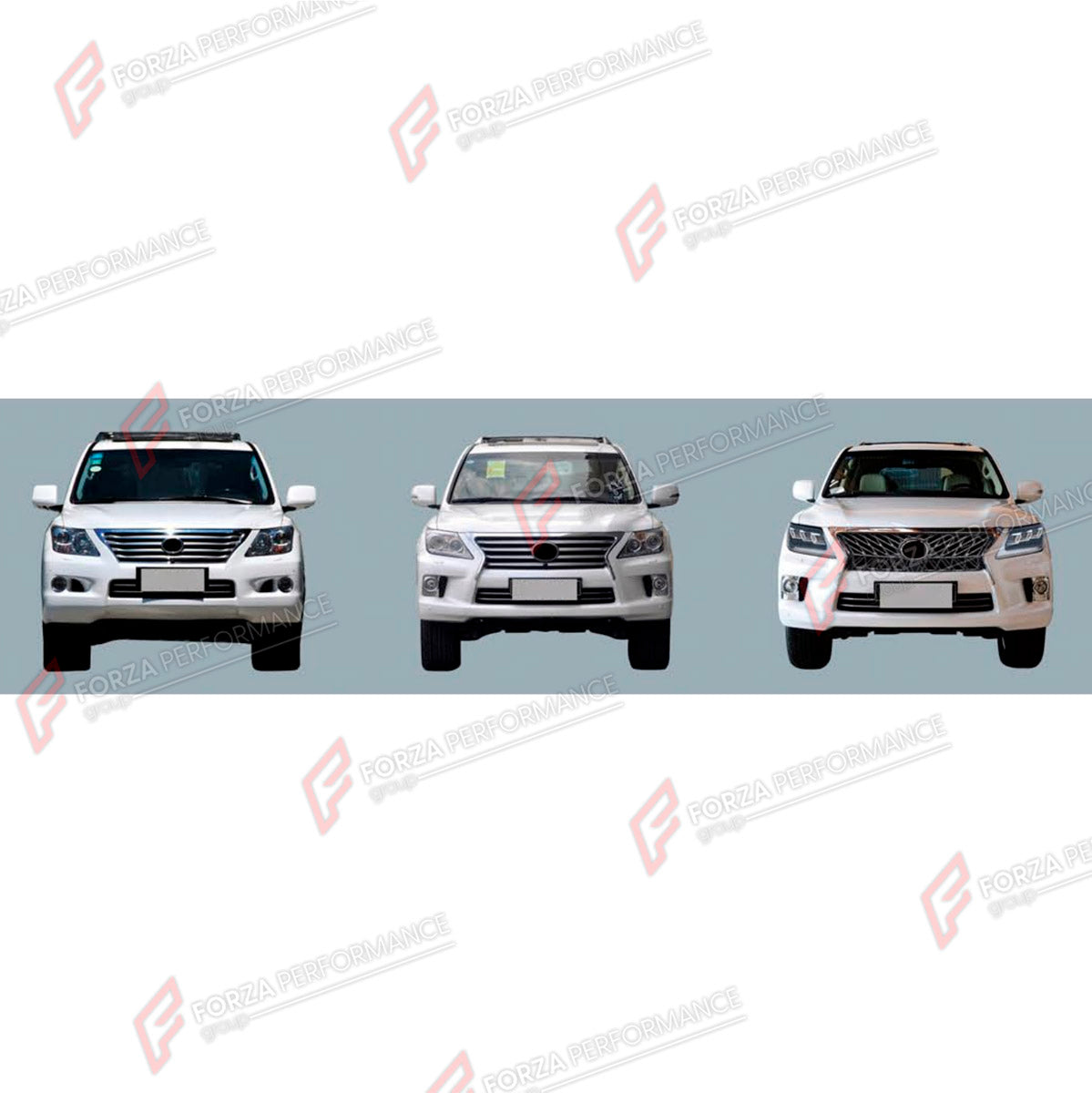 BODY KIT for LEXUS LX570 J200 FACELIFT 2012 - 2015 FORZA PERFORMANCE custom fit Sport Style
Set includes:

Front Lip
Front Grille
Headlights
Fog Lights
Rear Diffuser
Material: Plastic

NOTE: Professional installation is required.