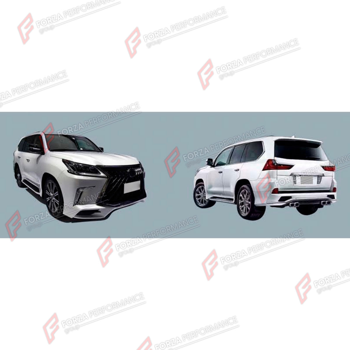 BODY KIT for LEXUS LX570 J200 FACELIFT 2015 - 2023 FORZA PERFORMANCE custom fit Limited Style
Set includes:

Front Bumper
Front Grille
Rear Diffuser
Material: Plastic

NOTE: Professional installation is required.