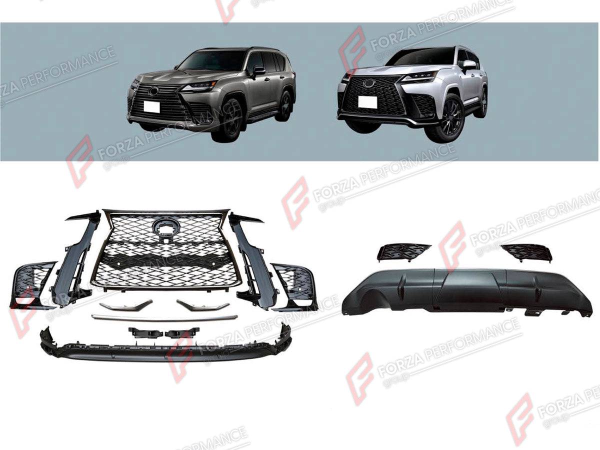 BODY KIT for LEXUS LX600 J300 2021+ FORZA PERFORMANCE custom fit Sport Style
Set includes:

Front Lip
Front Bumper Assembly
Rear Bumper Assembly
Material: Plastic

NOTE: Professional installation is required.