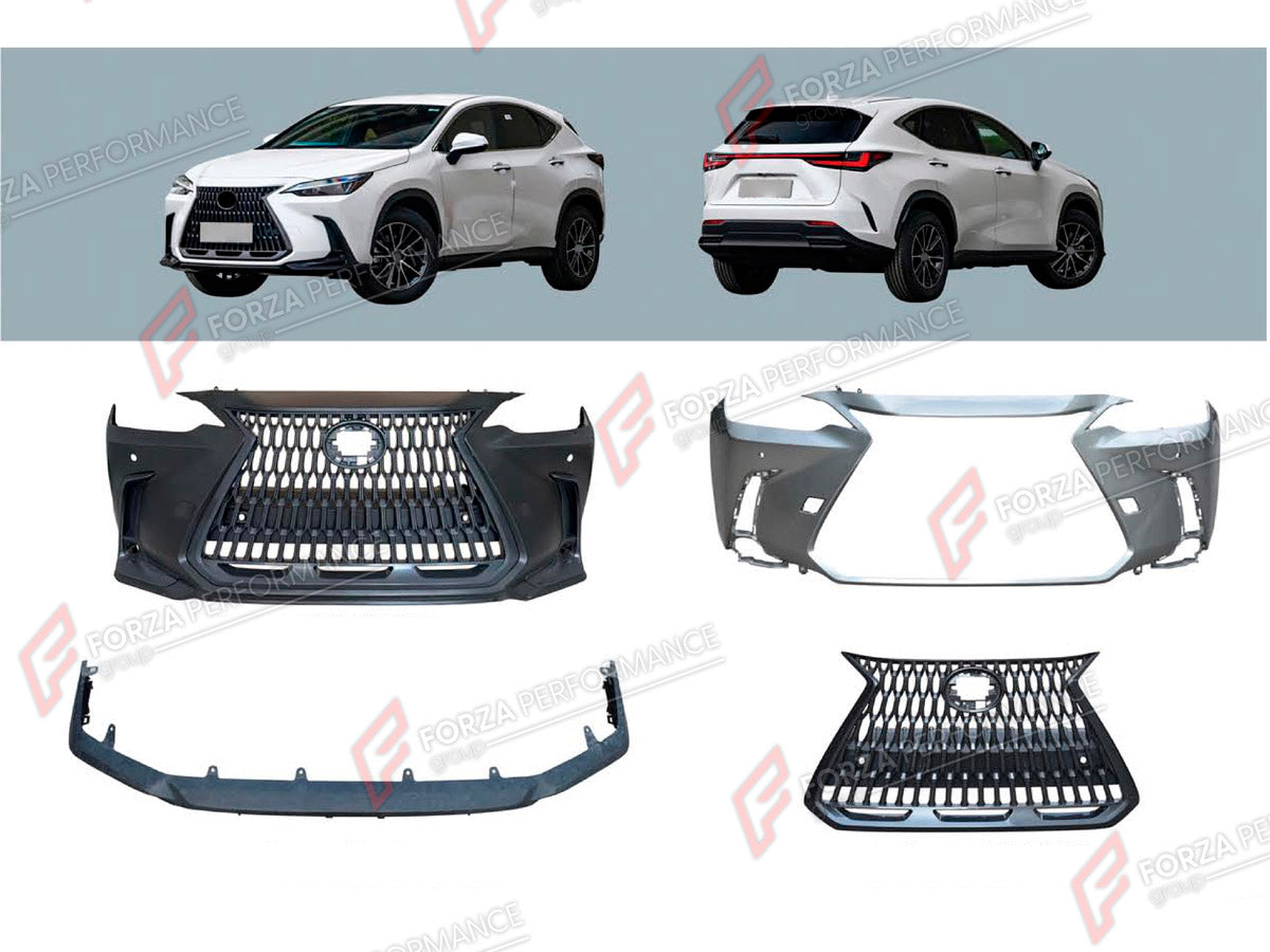BODY KIT for LEXUS NX350 2021+ FORZA PERFORMANCE custom fit OEM Style

Set includes:
Front Lip
Front Bumper Assembly
Front Grille

Material: Plastic

NOTE: Professional installation is required.