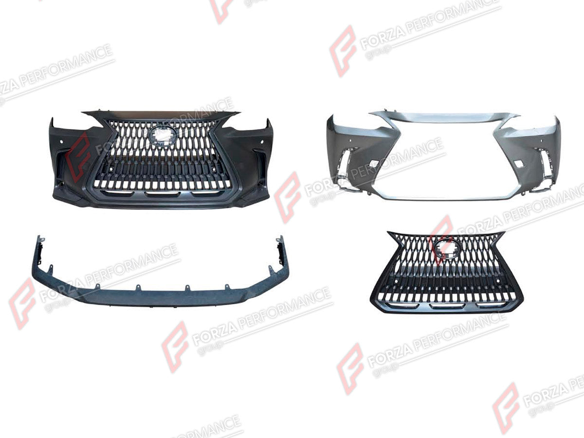 BODY KIT for LEXUS NX350 2021+ FORZA PERFORMANCE custom fit OEM Style

Set includes:
Front Lip
Front Bumper Assembly
Front Grille

Material: Plastic

NOTE: Professional installation is required.