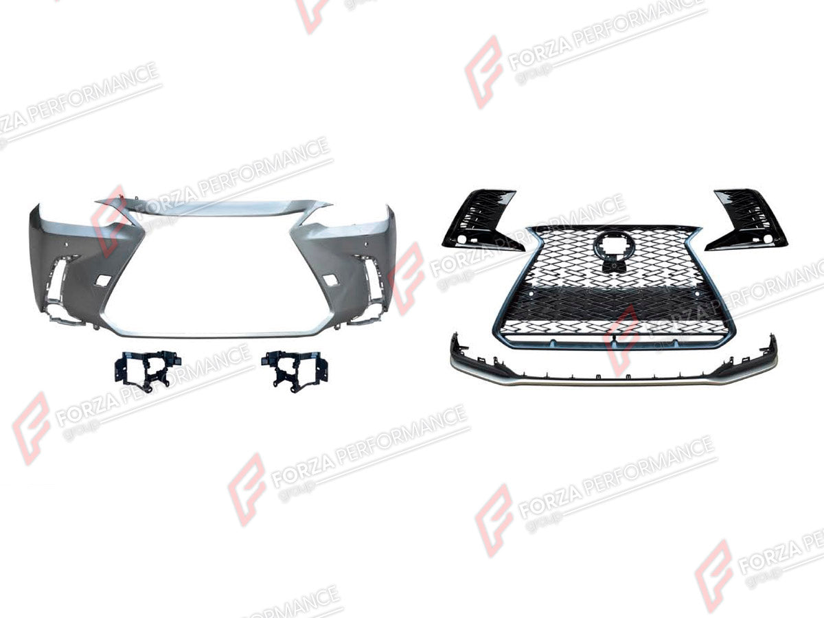 BODY KIT for LEXUS NX350 2021+ FORZA PERFORMANCE custom fit F-Sport Style
Set includes:

Front Lip
Front Bumper Assembly
Front Grille
Material: Plastic

NOTE: Professional installation is required.