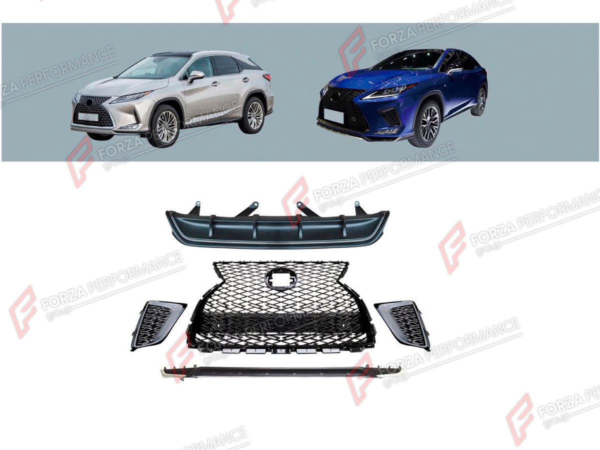 BODY KIT for LEXUS RX300 AL20 FACELIFT 2019 - 2023 FORZA PERFORMANCE custom fit Sport Style

Set includes:
Front Lip
Front Grille
Rear Diffuser

Material: Plastic

NOTE: Professional installation is required.