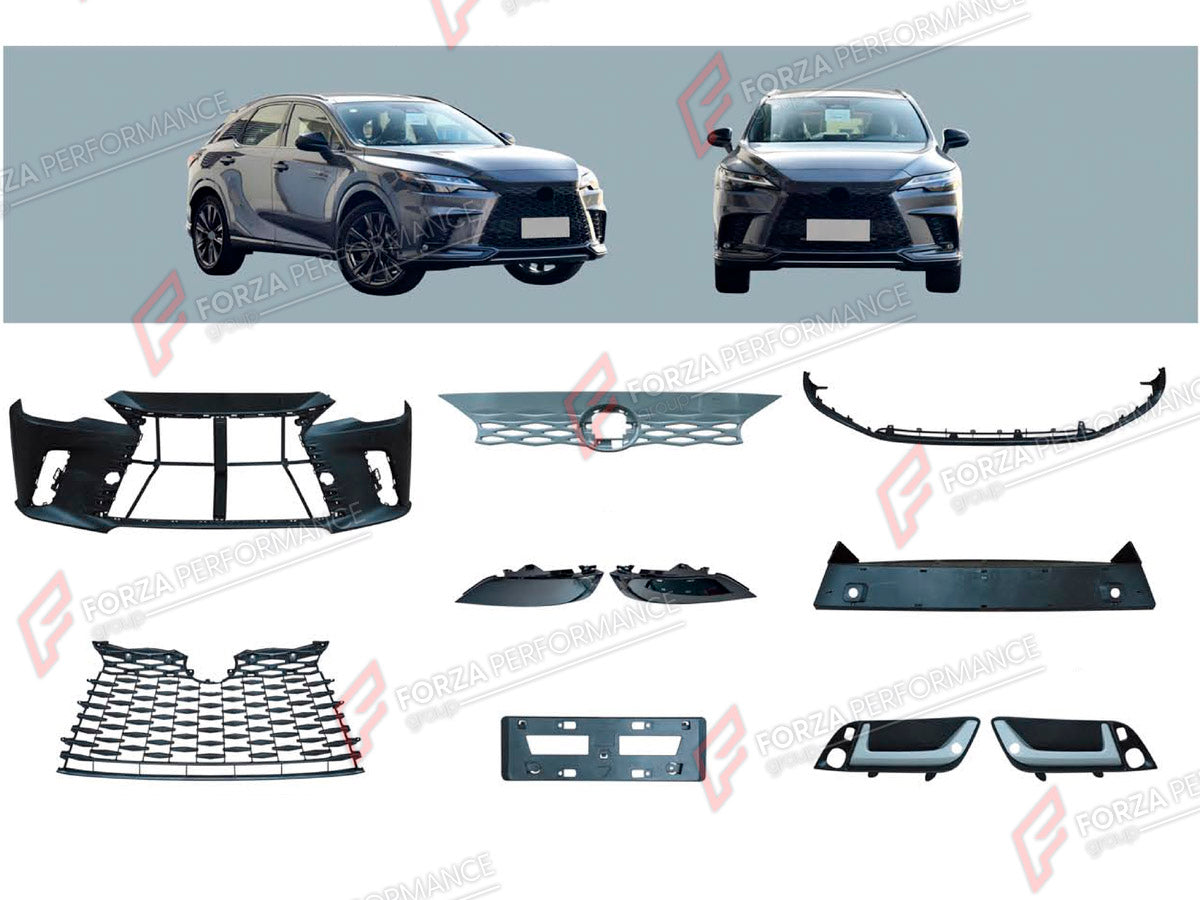 BODY KIT for LEXUS RX350 AL30 2022+ FORZA PERFORMANCE custom fit OEM Style

Set includes:
Front Lip
Front Bumper
Front Grille
Headlight Covers
Fog Lights Covers
License Plate

Material: Plastic

NOTE: Professional installation is required.