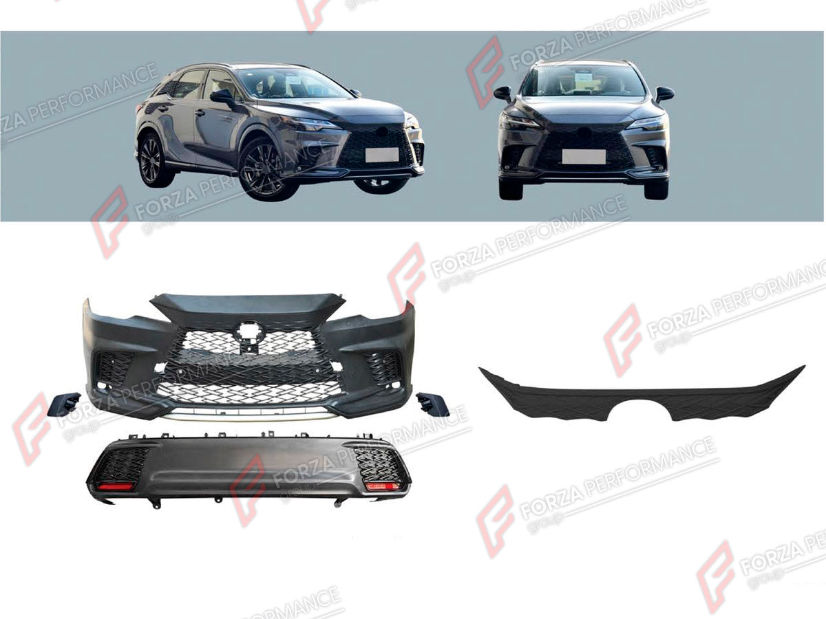 BODY KIT for LEXUS RX350 AL30 2022+ FORZA PERFORMANCE custom fit F-Sport Style

Set includes:
Front Bumper Assembly
Front Grille
Rear Bumper Assembly

Material: Plastic

NOTE: Professional installation is required.