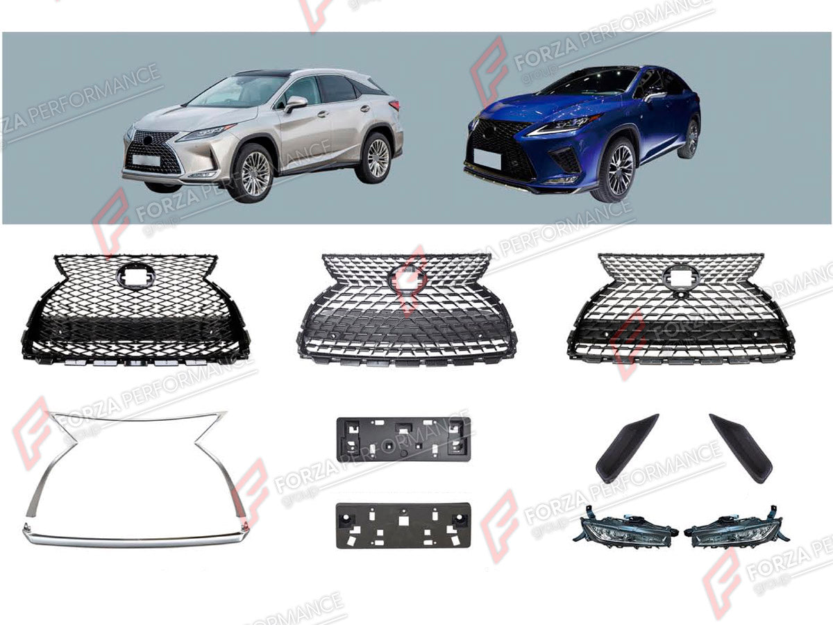 BODY KIT for LEXUS RX450 AL20 FACELIFT 2019 - 2023 FORZA PERFORMANCE custom fit F-Sport Style

Set includes:
Front Grille
Fog Lights
License Plate

Material: Plastic

NOTE: Professional installation is required.