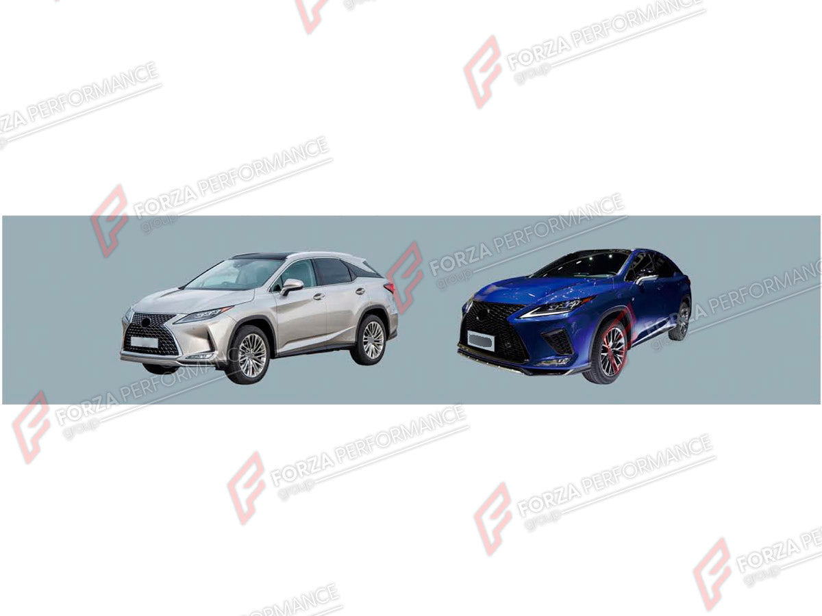 BODY KIT for LEXUS RX450 AL20 FACELIFT 2019 - 2023 FORZA PERFORMANCE custom fit F-Sport Style

Set includes:
Front Grille
Fog Lights
License Plate

Material: Plastic

NOTE: Professional installation is required.