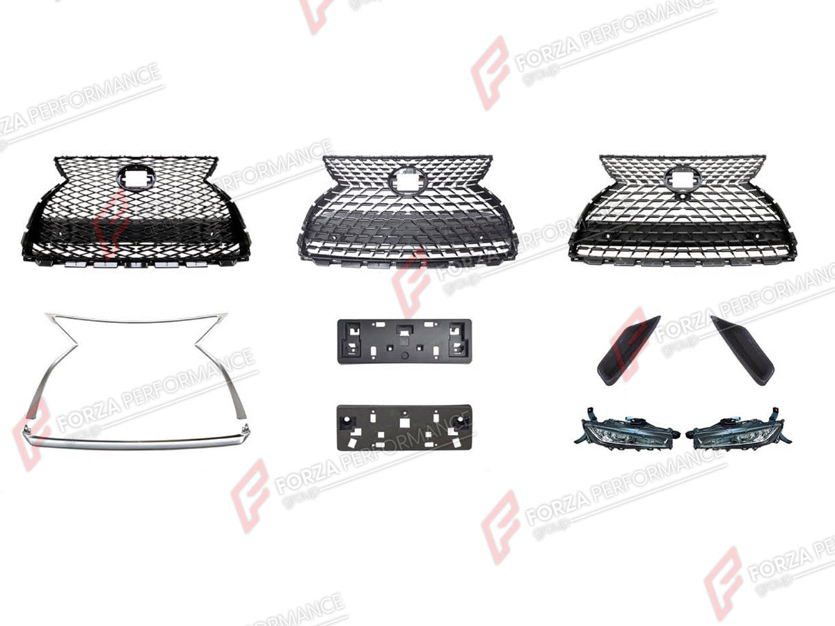 BODY KIT for LEXUS RX450 AL20 FACELIFT 2019 - 2023 FORZA PERFORMANCE custom fit F-Sport Style

Set includes:
Front Grille
Fog Lights
License Plate

Material: Plastic

NOTE: Professional installation is required.