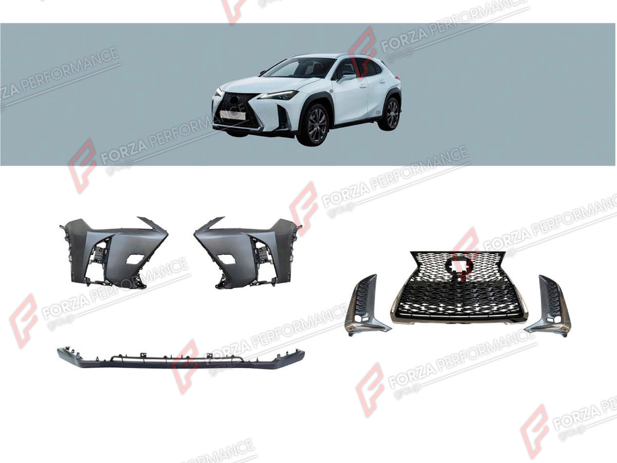 BODY KIT for LEXUS UX260 2018+ FORZA PERFORMANCE custom fit F-Sport Style

Set includes:
Front Lip
Front Bumper
Front Grille
Fog Lights Covers

Material: Plastic

NOTE: Professional installation is required.