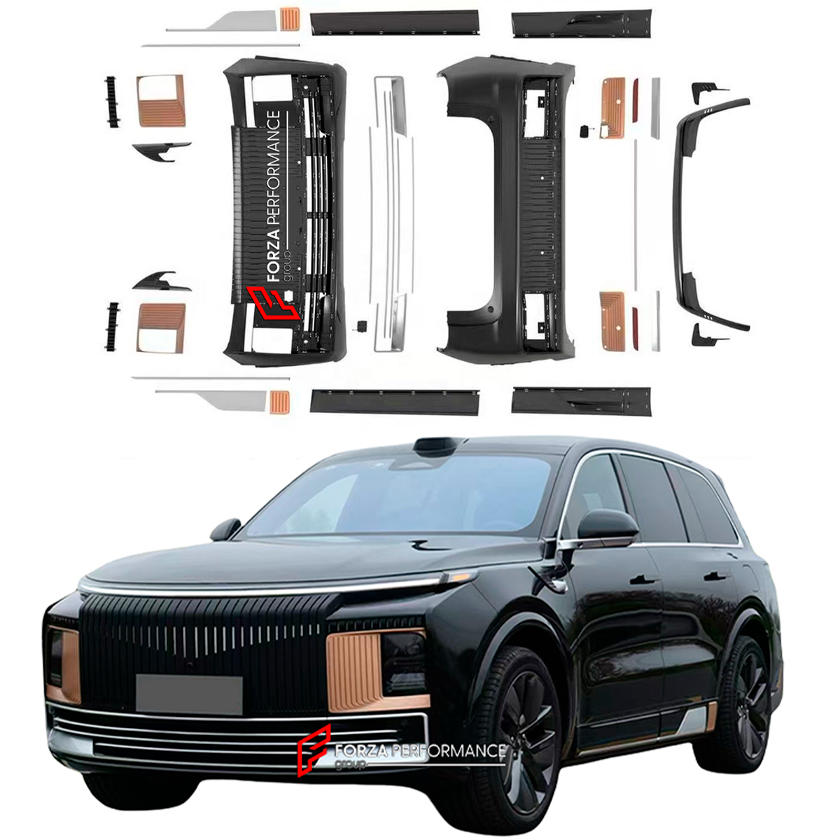 BODY KIT for LIXIANG L9

Set includes:

Front Bumper Assembly
Side Skirts
Rear Bumper Assembly

Material: Plastic

Note: Professional installation is required.