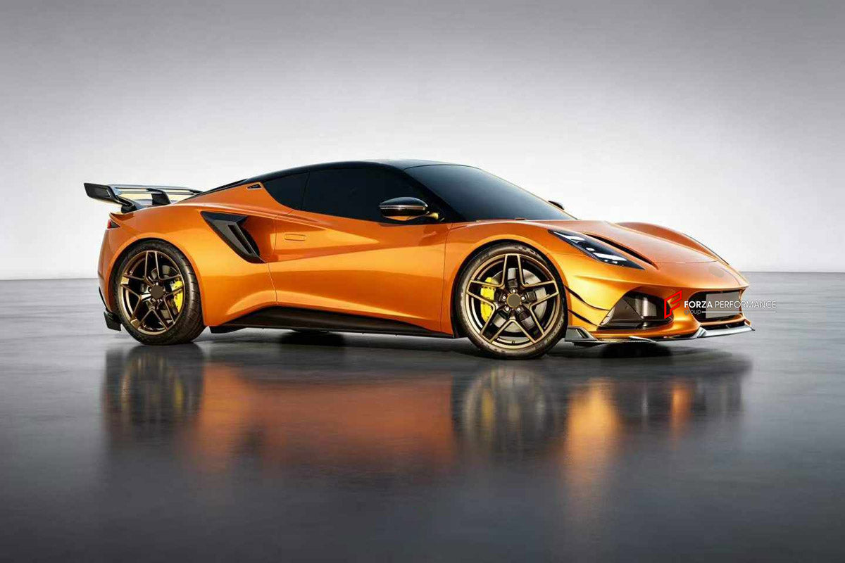 BODY KIT for LOTUS EMIRA 2022+

Set includes:
Front Lip
Front Bumper Canards
Side Skirts
Rear Spoiler Wing
Rear Diffuser

Material: Plastic

NOTE: Professional installation is required.