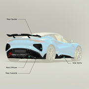 BODY KIT for LOTUS EMIRA

Set includes:

Front Lip
Front Air Vents

Fender Trims
Side Skirts

Side Air Vents
Rear Spoiler (2 options)

Rear Air Duct
Rear Diffuser

Material: Plastic

Note: Professional installation is required.