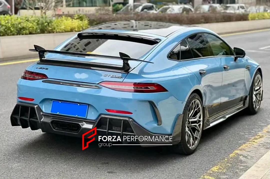 BODY KIT for Mercedes-Benz AMG GT 4 DOOR X290 2018+
Set includes:

Front Lip
Front Bumper
Front Bumper Trims
Hood Bonnet
Fender Flares
Side Skirts
Rear Bumper
Rear Bumper Trims
Rear Diffuser
Material: Plastic

NOTE: Professional installation is required