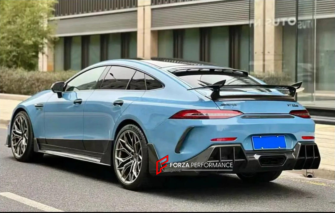BODY KIT for Mercedes-Benz AMG GT 4 DOOR X290 2018+
Set includes:

Front Lip
Front Bumper
Front Bumper Trims
Hood Bonnet
Fender Flares
Side Skirts
Rear Bumper
Rear Bumper Trims
Rear Diffuser
Material: Plastic

NOTE: Professional installation is required