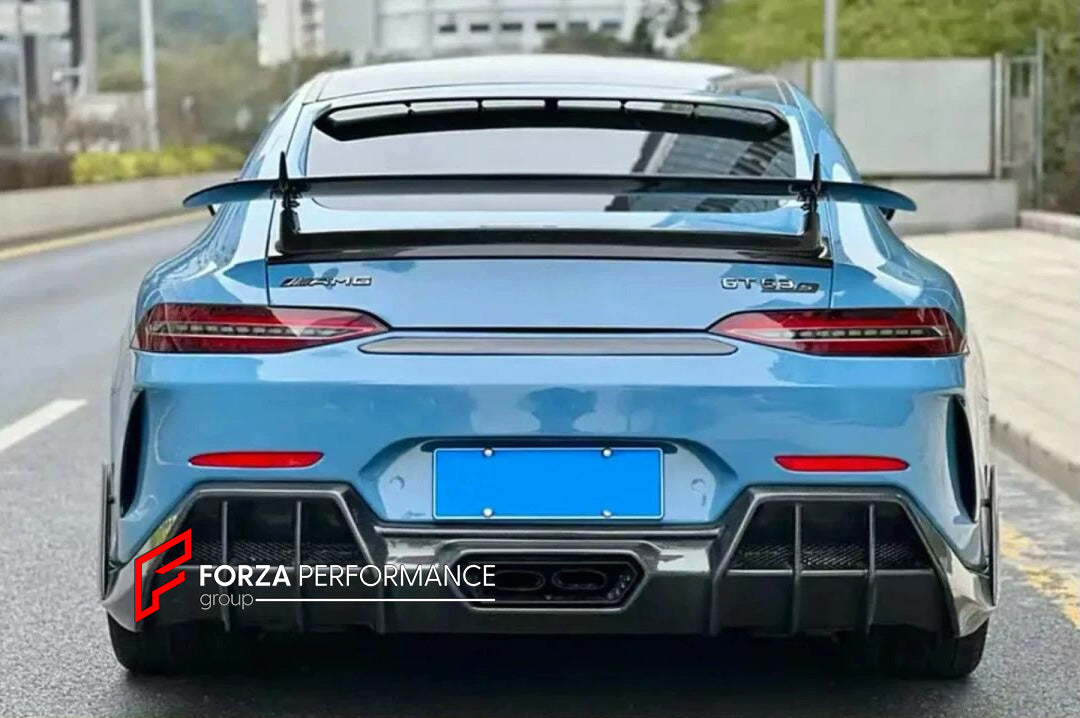 BODY KIT for Mercedes-Benz AMG GT 4 DOOR X290 2018+
Set includes:

Front Lip
Front Bumper
Front Bumper Trims
Hood Bonnet
Fender Flares
Side Skirts
Rear Bumper
Rear Bumper Trims
Rear Diffuser
Material: Plastic

NOTE: Professional installation is required