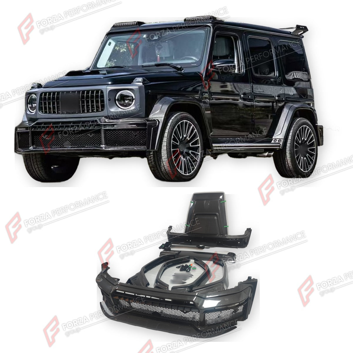 DRY CARBON BODY KIT for MERCEDES-BENZ G-CLASS G63 W465 2024+

Set includes:

Front Bumper Assembly
Front Grille
Hood / Bonnet
Front Fenders
Rear Spoiler
Rear Fender Flares
Rear Bumper

Material: Dry Carbon

NOTE: Professional installation is required.

Contact us for pricing