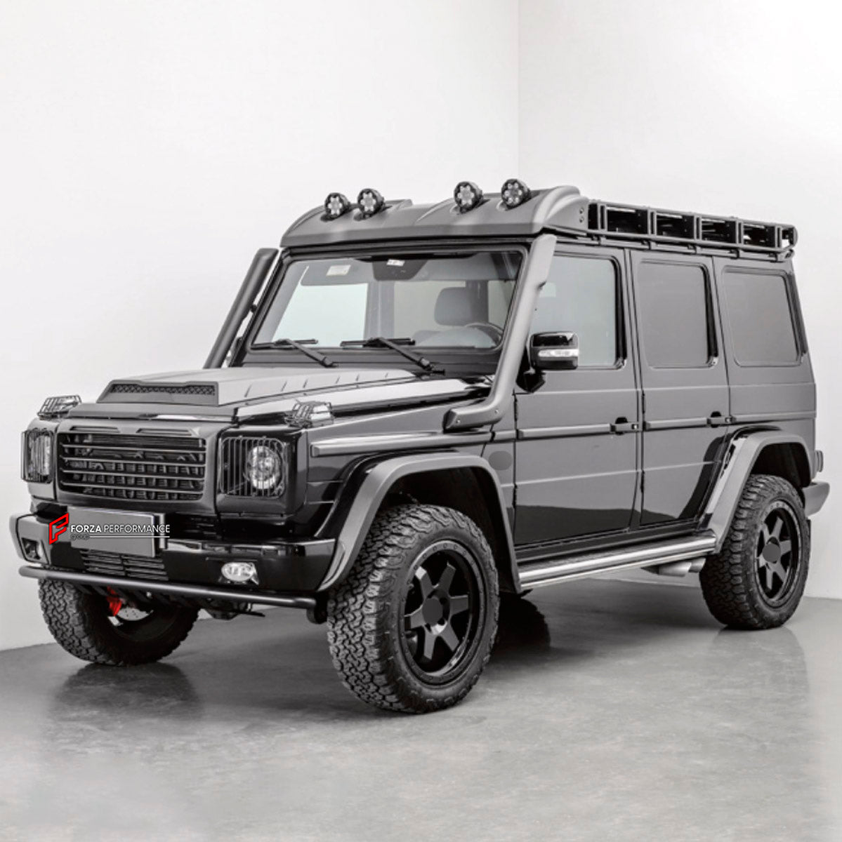 BODY KIT for MERCEDES-BENZ G-CLASS W463 G55 2008 - 2018 FORZA PERFORMANCE custom fit TI MECH II
Set includes:

Front Grille
Hood Bonnet
Front Fender Flares
Roof Light Bar
Side Snorkels
Body Side Door Moldings
Side Skirts
Rear Fender Flares
Material: Plastic

NOTE: Professional installation is required.