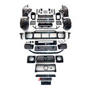 BODY KIT for Mercedes Benz G Class W465 G63 G500 2024+
Set includes:

Front Lip
Front Bumper Assembly
Front Grille
License Plate
Hood Bonnet
Front Fenders
Side Mirror Covers
Roof Light Bar
Rear Fenders
Roof Spoiler
Rear Diffuser
Rear Bumper Assembly
Material: Plastic

NOTE: Professional installation is required.