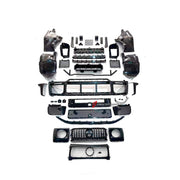 BODY KIT for Mercedes Benz G Class W465 G63 G500 2024+
Set includes:

Front Lip
Front Bumper Assembly
Front Grille
License Plate
Hood Bonnet
Front Fenders
Side Mirror Covers
Roof Light Bar
Rear Fenders
Roof Spoiler
Rear Diffuser
Rear Bumper Assembly
Material: Plastic

NOTE: Professional installation is required.