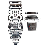 BODY KIT for Mercedes Benz G Class W465 G63 G500 2024+
Set includes:

Front Lip
Front Bumper Assembly
Front Grille
License Plate
Hood Bonnet
Front Fenders
Side Mirror Covers
Roof Light Bar
Rear Fenders
Roof Spoiler
Rear Diffuser
Rear Bumper Assembly
Material: Plastic

NOTE: Professional installation is required.