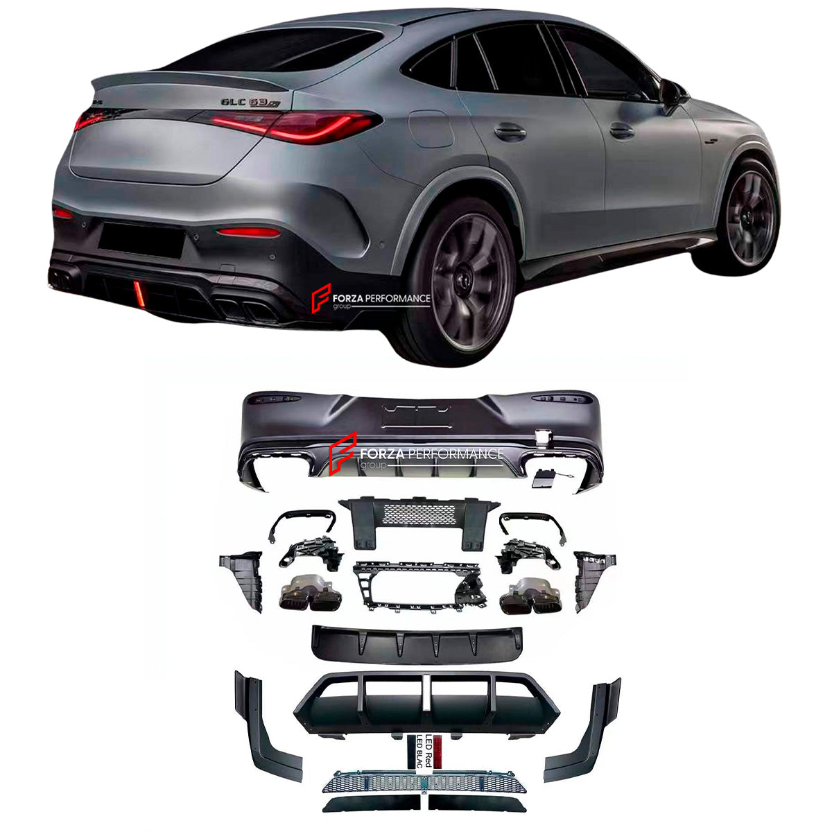 CONVERSION BODY KIT for MERCEDES BENZ GLC COUPE CLASS X254 2022+ UPGRADE to GLC63S COUPE FACELIFT

Set includes:

Rear Bumper Assembly
Rear Diffuser with LED
Exhaust Tips

Material: Plastic


Note: Professional installation is required.

Payment ►
Visa

Mastercard

PayPal with a credit card (add 4.4% at checkout)
Payoneer
Cryptocurrency
Shipment ►
By express DHL/UPS/TNT/FedEx
To the local international airport
Special line by air
Special line by the sea
To Europe and the UK by train

Please let us know whic